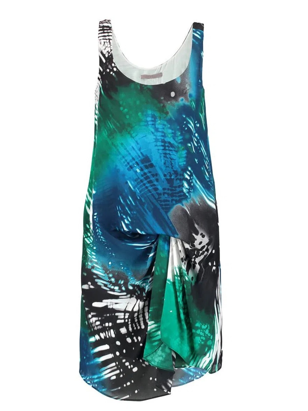 Halston Heritage Green and Blue Abstract Asymmetrical Dress